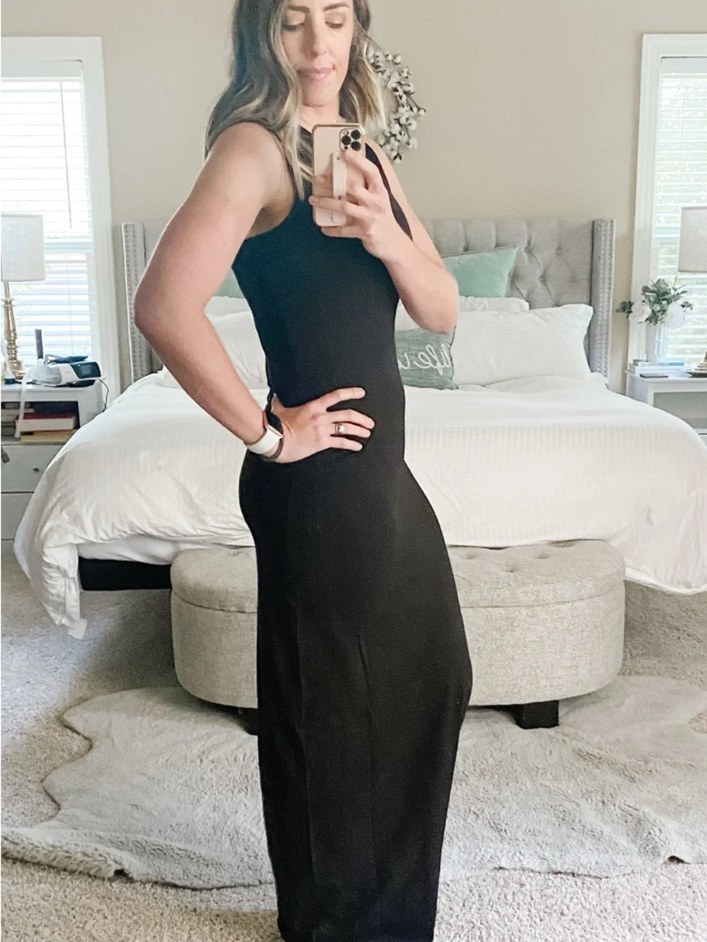 NWT Boohoo | Tall Basic Cotton Blend Scoop Neck Black Maxi Dress Size 10 Tall - Picture 4 of 13